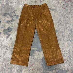 80s Vintage Milano Moda Metallic Satin Bronze Grid Trousers